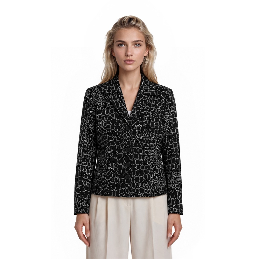 Lafayette 148 Blazer Women's Size 10 Black White Linen Silk Croc Print‎ Jacket